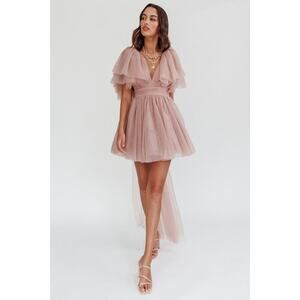 SELFIE LESLIE Star Power Tulle Train Mini Dress Blush Size XXL